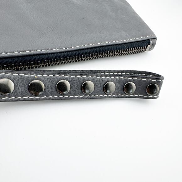 Be&D Gray Leather Studded Wristlet Clutch Bag with Snakeskin‎ Accent - Picture 8 of 10